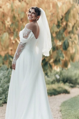 Simple Wedding Dresses A Line Satin Wedding Dresses with Lace Sleeves_3