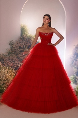 Red Evening Dresses Long Prom Dress made of Tulle