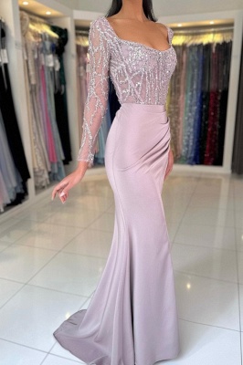 Designer Evening Dress Lilac Prom Dresses Long Sleeve with Glitter