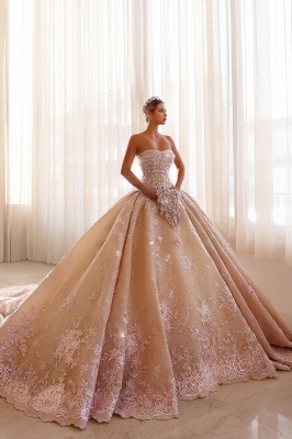 Extravagant Wedding Dresses with Lace Champagne Wedding Dresses Princess