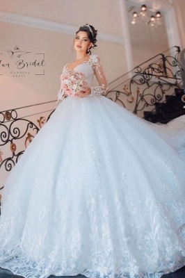 Wunderschöne Hochzeitskleider Prinzessin Lang Ärmel Brautkleid Spitze