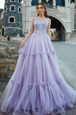 Lavender Abendkleid Lang V Ausschnitt Ballkleider Abiballkleider online