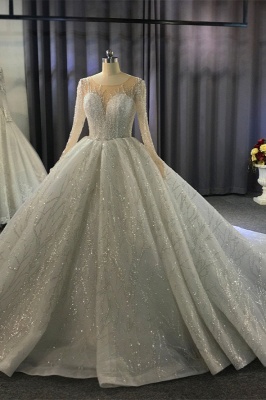 Extravagante Brautkleider Prinzessin | Hochzeitskleider Glitzer mit Ärmel_10