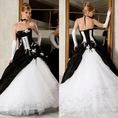 Elegant Black White Wedding Dresses A Line Wedding Dresses Online_4